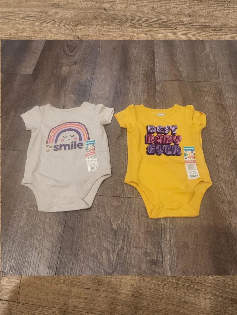 NWT Baby girls 2pc yellow & beige spring onesies size 0-3mos